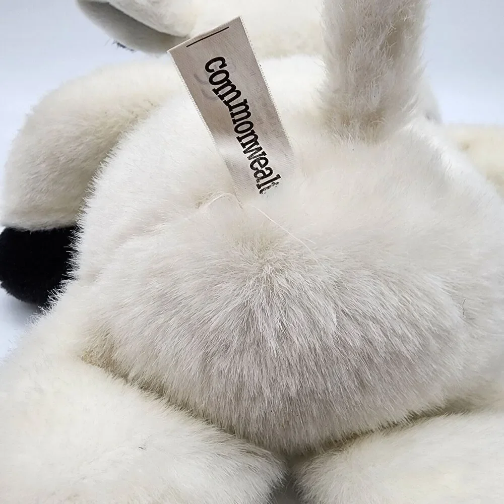 Commonwealth Cow Plush 15” Black White Fur Plaid Bow Flat Eyes Stuffed Animal